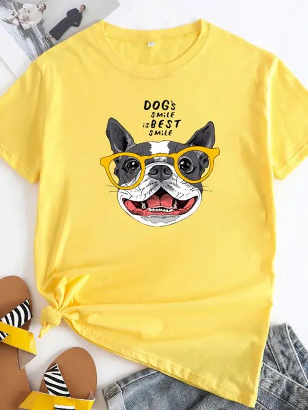 Levoire | Nouveau motif de chiot Col rond T-shirt à manches courtes U Jaune