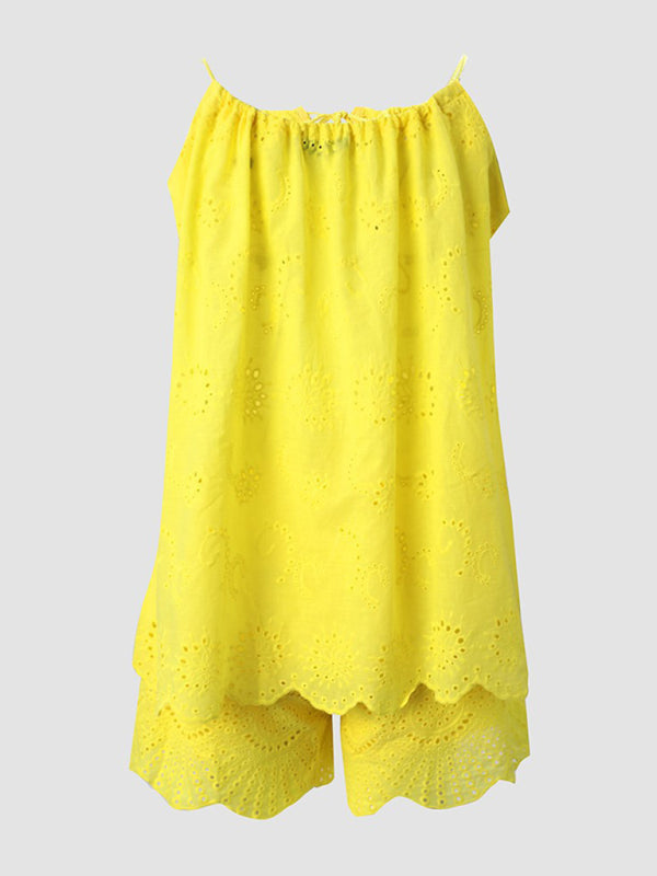 Levoire | Nouveau haut femme avec des manches détail de bande cami plissé short brodé ensemble