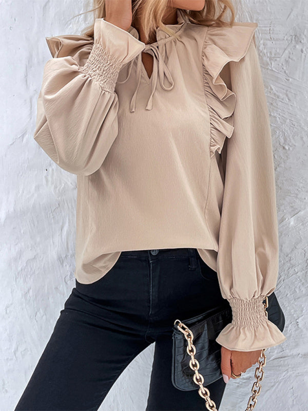 Levoire | Femme chemise froncée à manches longues et lien