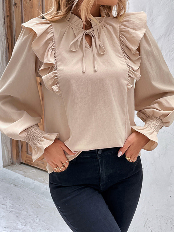Levoire | Femme chemise froncée à manches longues et lien