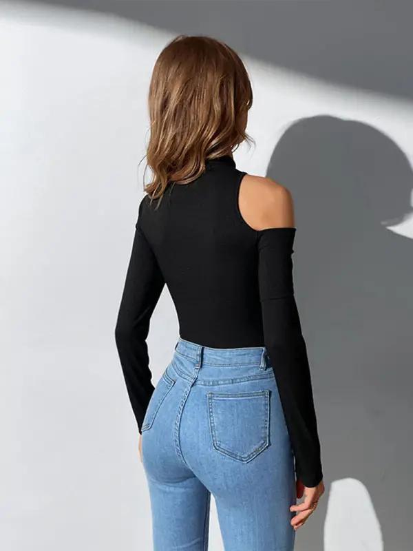 Levoire | Col rond décolleté Manches longues Off-Shoulder Une épaule Bodysuit en tricot
