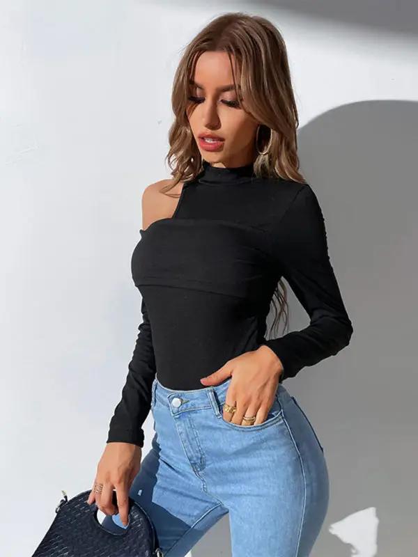 Levoire | Col rond décolleté Manches longues Off-Shoulder Une épaule Bodysuit en tricot