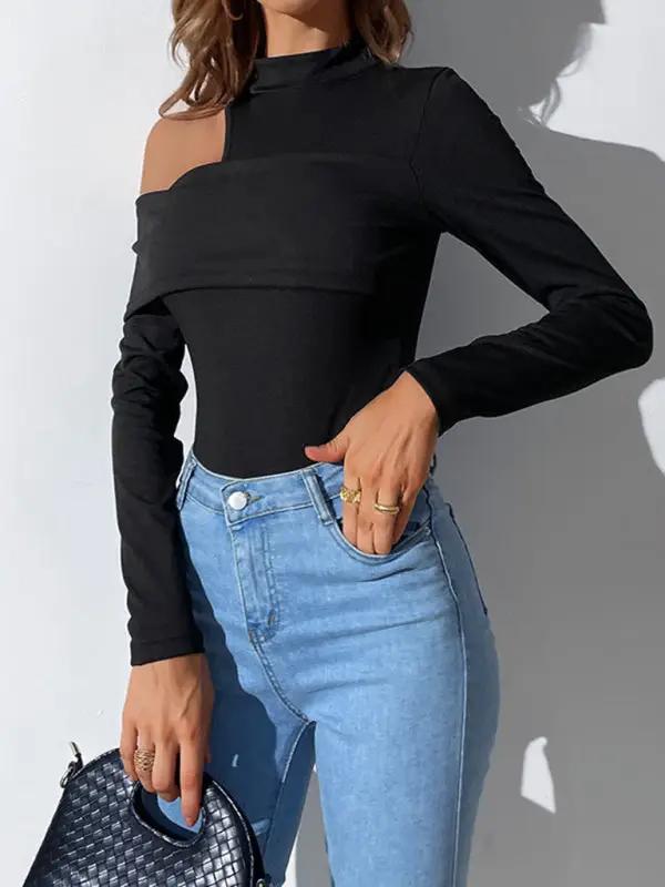 Levoire | Col rond décolleté Manches longues Off-Shoulder Une épaule Bodysuit en tricot
