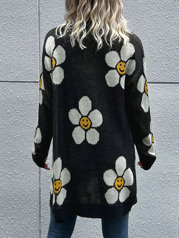 Levoire | Femme mi-longue fleurs à manches longues pull-over cardigan