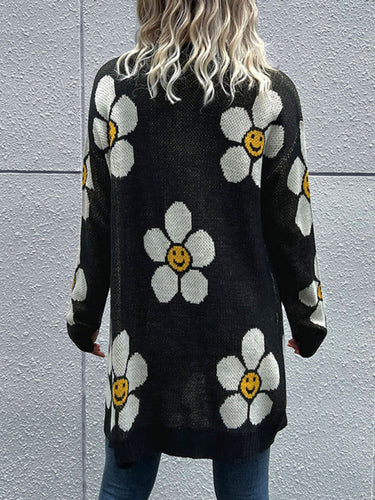 Levoire | Femme mi-longue fleurs à manches longues pull-over cardigan