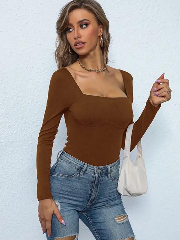 Levoire | Femme Col Resseré Côtes Tricot Combinaison Chameau