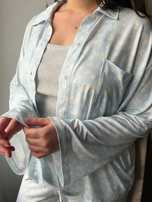 Levoire | Nouvelles pyjamas imprimées à manches longues, pantalons à fente inégale, combinaison ample, service à domicile
