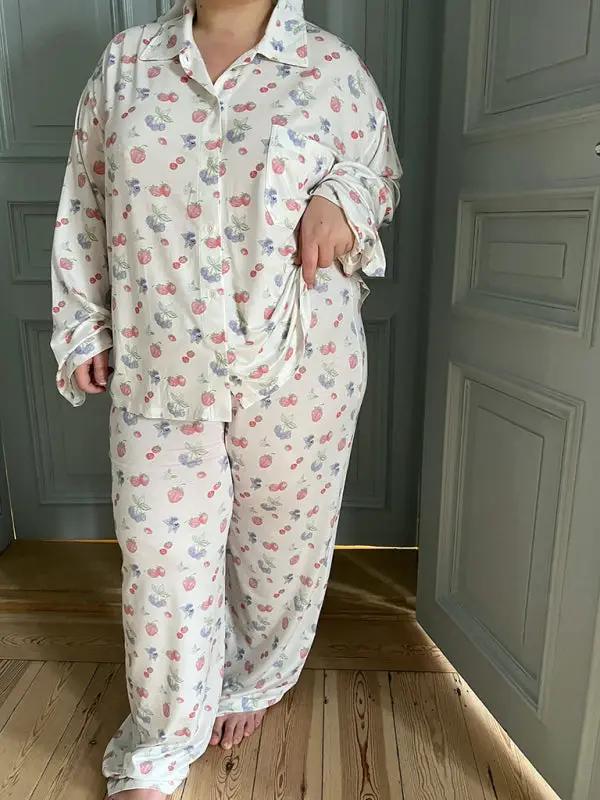 Levoire | Nouvelles pyjamas imprimées à manches longues, pantalons à fente inégale, combinaison ample, service à domicile