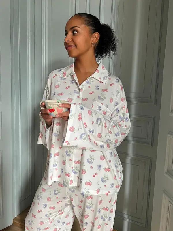 Levoire | Nouvelles pyjamas imprimées à manches longues, pantalons à fente inégale, combinaison ample, service à domicile