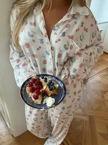 Levoire | Nouvelles pyjamas imprimées à manches longues, pantalons à fente inégale, combinaison ample, service à domicile