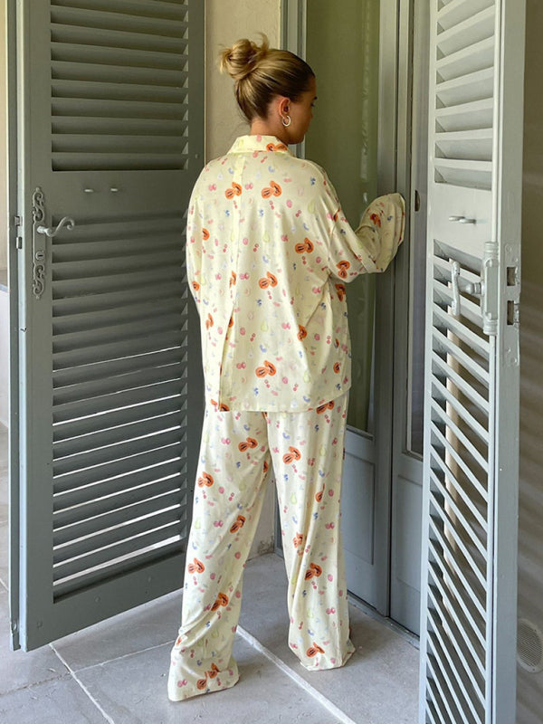 Levoire | Nouvelles pyjamas imprimées à manches longues, pantalons à fente inégale, combinaison ample, service à domicile