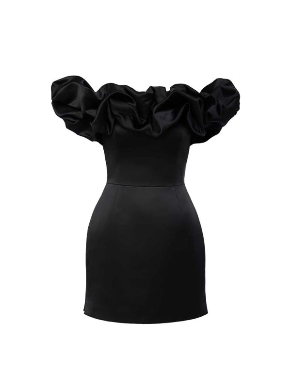 Levoire | Robe en satin à volants et décolleté bardot