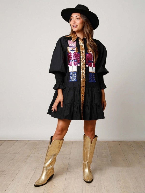 Levoire | Couleur contrastante Robe de soirée longue à manches réversibles Paillettes