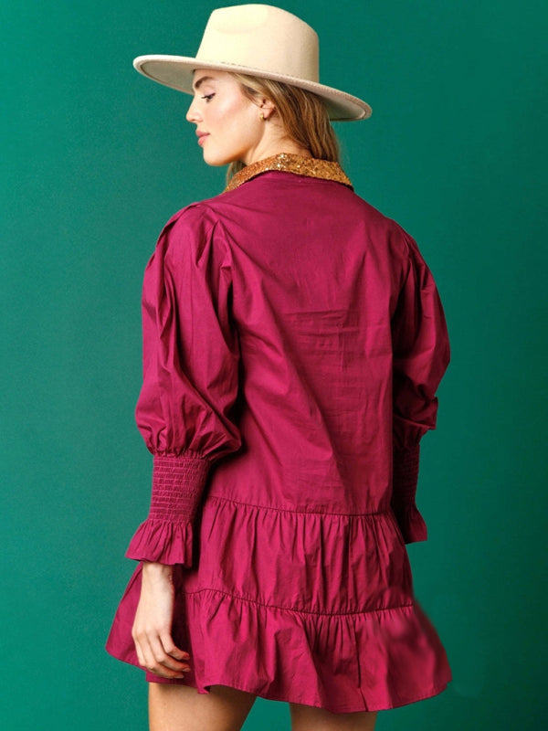 Levoire | Couleur contrastante Robe de soirée longue à manches réversibles Paillettes