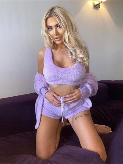 Levoire | Plush propre trois pièces veste short ensemble de vêtements de sport