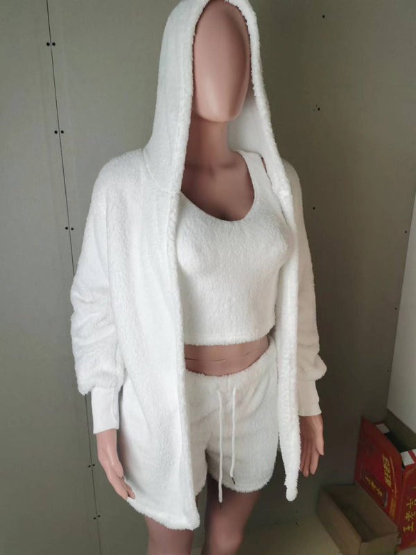 Levoire | Plush propre trois pièces veste short ensemble de vêtements de sport Blanc