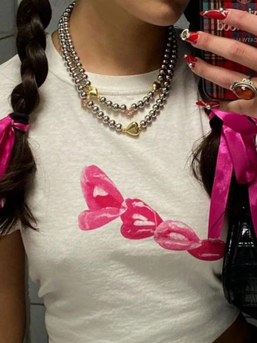 Levoire | Femmes Noir Col Rond Imprimé T-shirt à Manches Courtes Crop Top