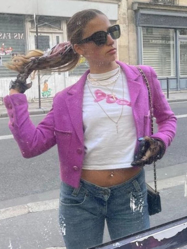 Levoire | Femmes Noir Col Rond Imprimé T-shirt à Manches Courtes Crop Top