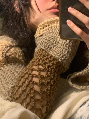 Levoire | Femme nouveau col carré coloré rayé couleur-bloc fait main crocheté manches longues blouse