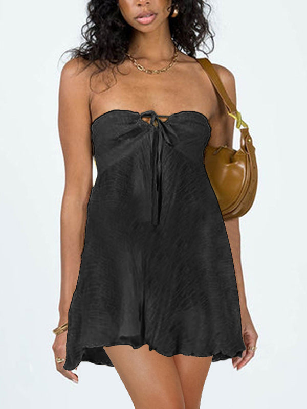 Levoire | Robe Haute Taille Uni Sexy Dos Nu Femme Nouvelle Année Mode Top Musta