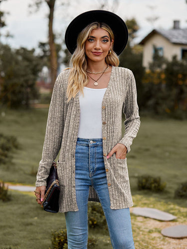 Levoire | Cardigan long à manches longues unie à motif de pois brossé pour femmes