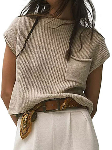 Levoire | Motek Femmes Gilet Tricot Sans Manches Poche Veste Tricot Détente