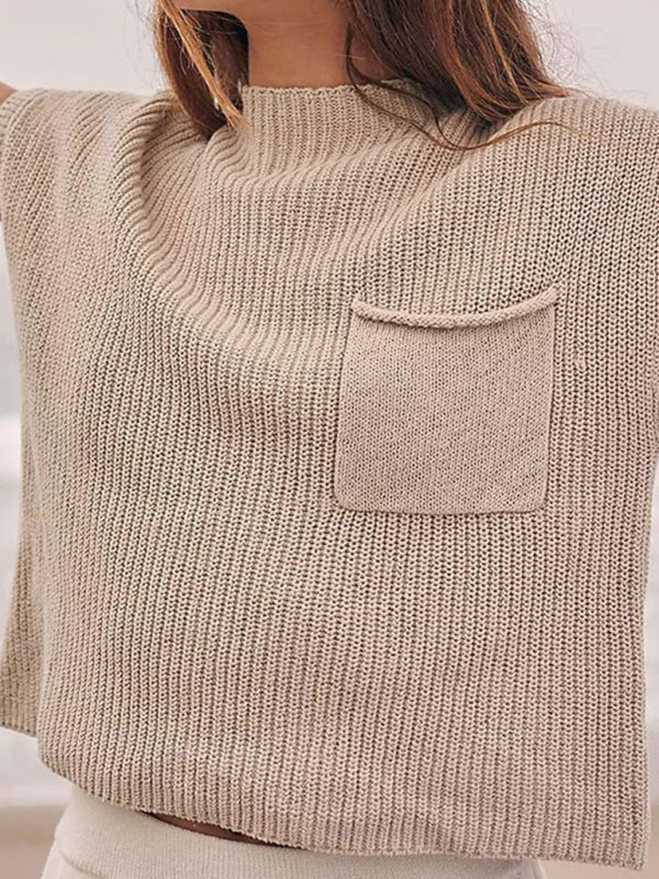 Levoire | Motek Femmes Gilet Tricot Sans Manches Poche Veste Tricot Détente Cracker kaki
