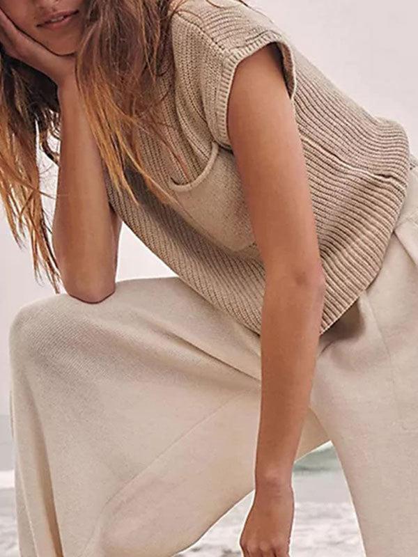 Levoire | Motek Femmes Gilet Tricot Sans Manches Poche Veste Tricot Détente