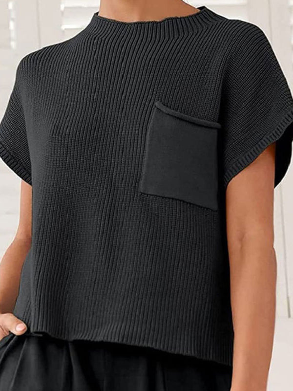 Levoire | Motek Femmes Gilet Tricot Sans Manches Poche Veste Tricot Détente Musta