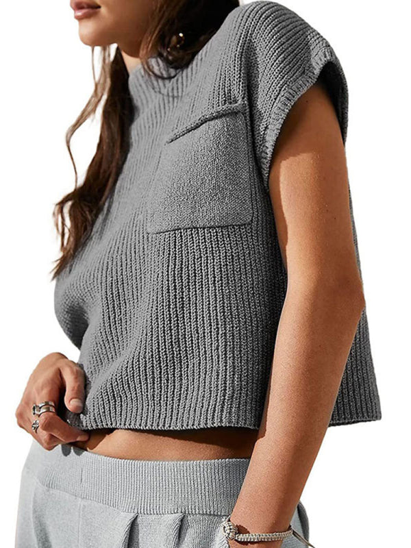 Levoire | Motek Femmes Gilet Tricot Sans Manches Poche Veste Tricot Détente
