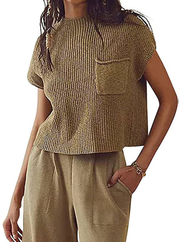 Levoire | Motek Femmes Gilet Tricot Sans Manches Poche Veste Tricot Détente