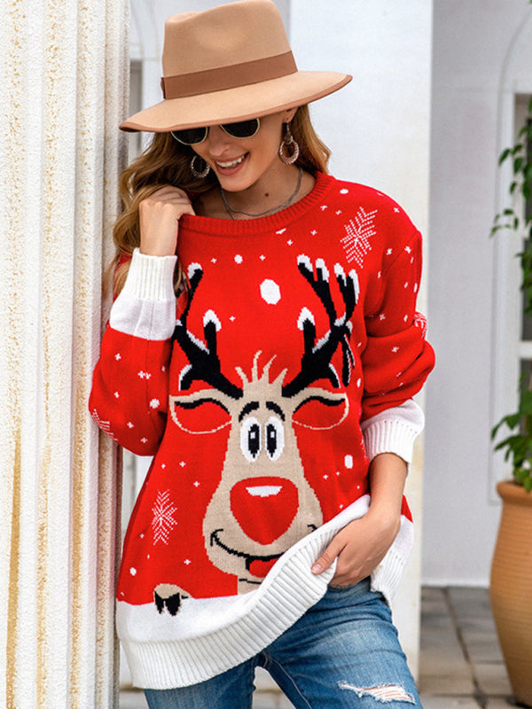 Levoire | Renne de Noël tête flocon de neige jacquard pull tricot