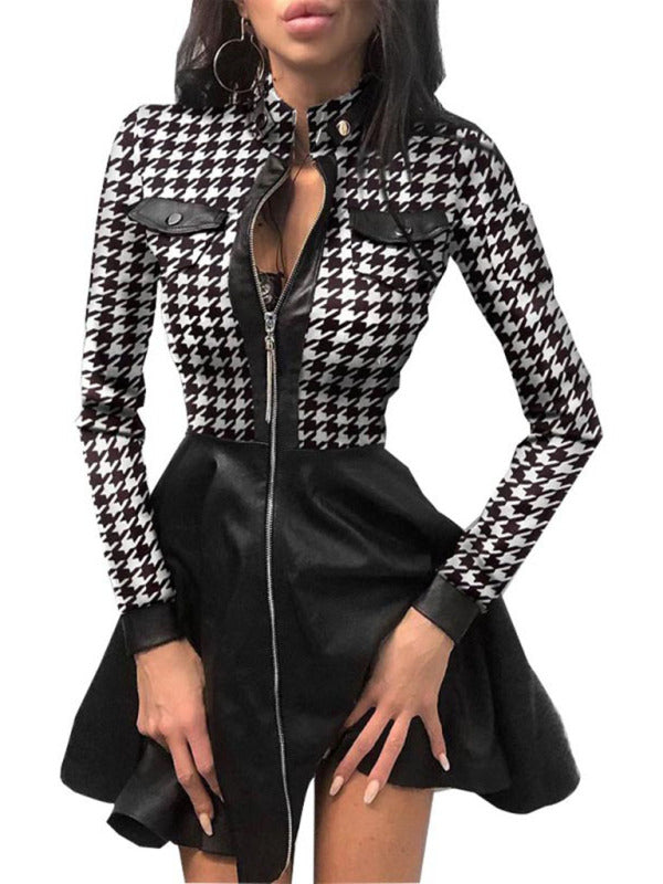 Levoire | Robe à manches longues en PU avec décolleté en V et zip pour femmes
