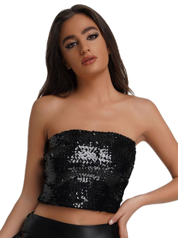 Levoire | Dame Paillettes Vêtements de Sport Intérieur haute élastique Top Bandeau Noir TAILLE UNIQUE