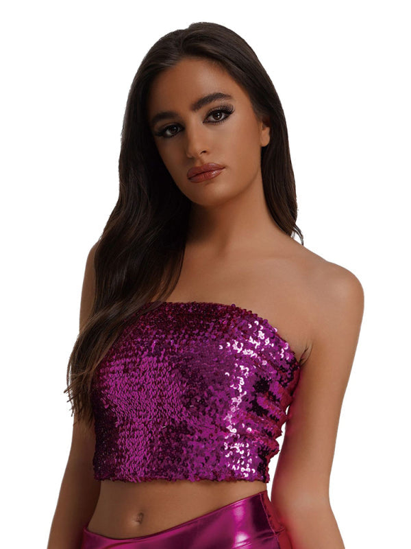 Levoire | Dame Paillettes Vêtements de Sport Intérieur haute élastique Top Bandeau Rosa TAILLE UNIQUE