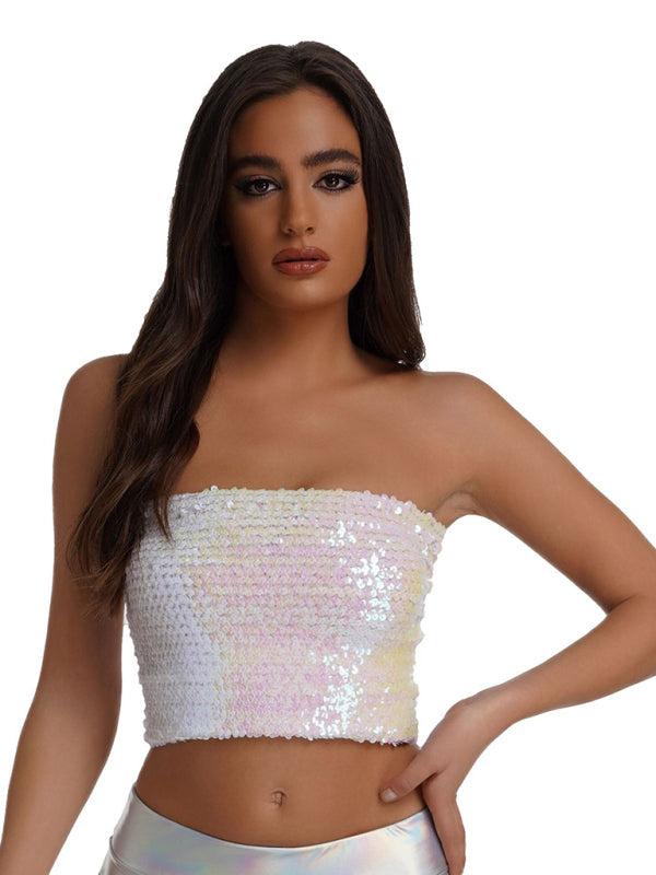 Levoire | Dame Paillettes Vêtements de Sport Intérieur haute élastique Top Bandeau Blanc TAILLE UNIQUE