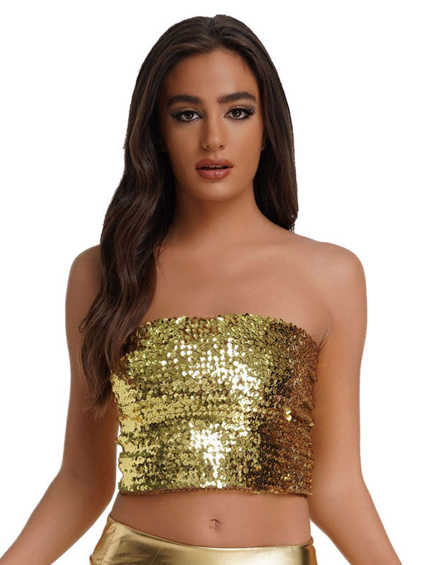 Levoire | Dame Paillettes Vêtements de Sport Intérieur haute élastique Top Bandeau Jaune TAILLE UNIQUE