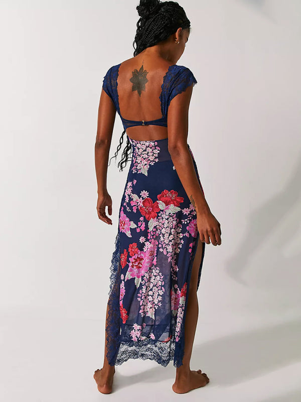 Levoire | Robe Maxi Florale Élégante Transparente Dos