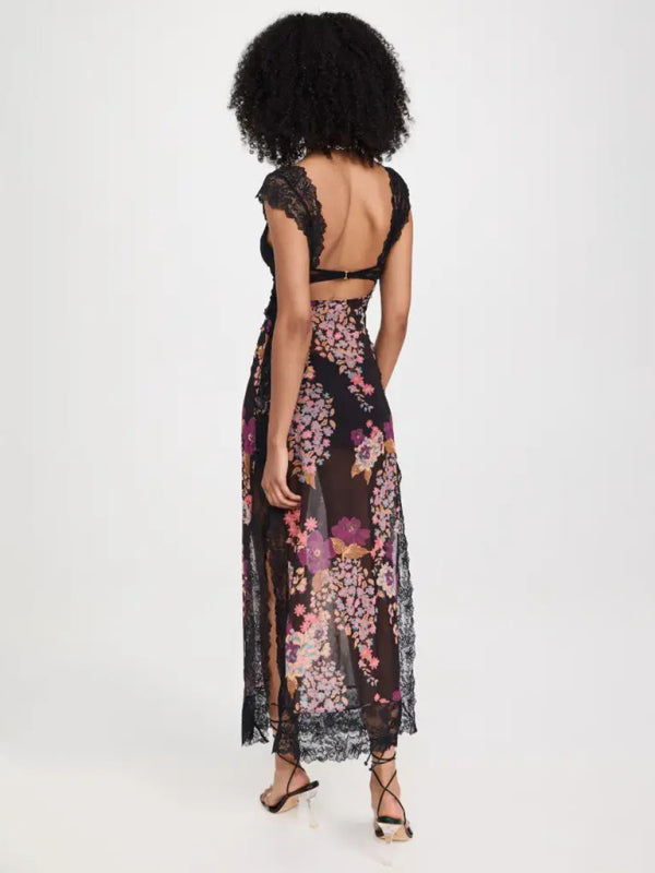 Levoire | Robe Maxi Florale Élégante Transparente Dos