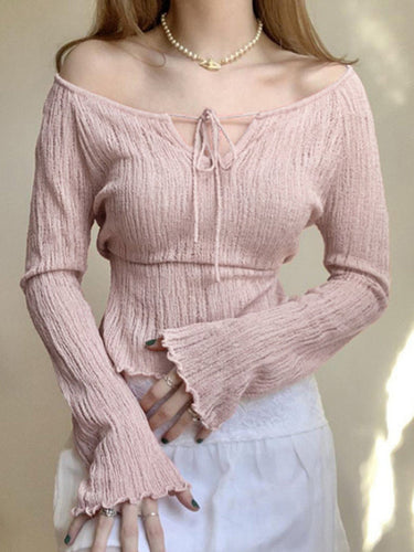 Levoire | V-neck ouvert épaule pull à manches longues