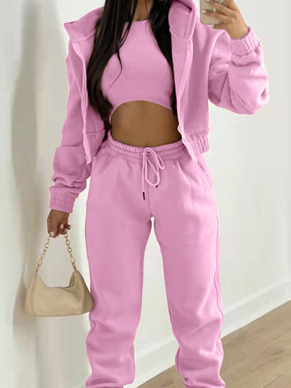 Levoire | Femmes nouveau haut en velours avec capuche mode sportive tenue décontractée Rosa