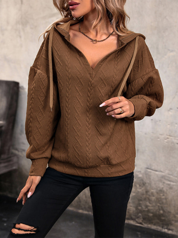 Levoire | Femme nouveau unicolore tricoté long hoodie-sweatshirt Café