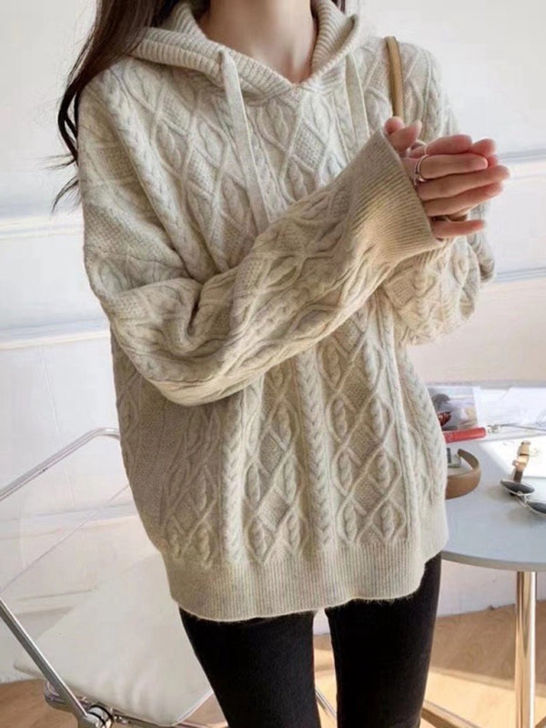 Levoire | Femmes Twist loose hoodie tricot pull Blanc