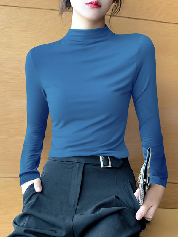 Levoire | Femme Col Haut Slim Manches Longues Pull Modal Bleu TAILLE GRATUITE