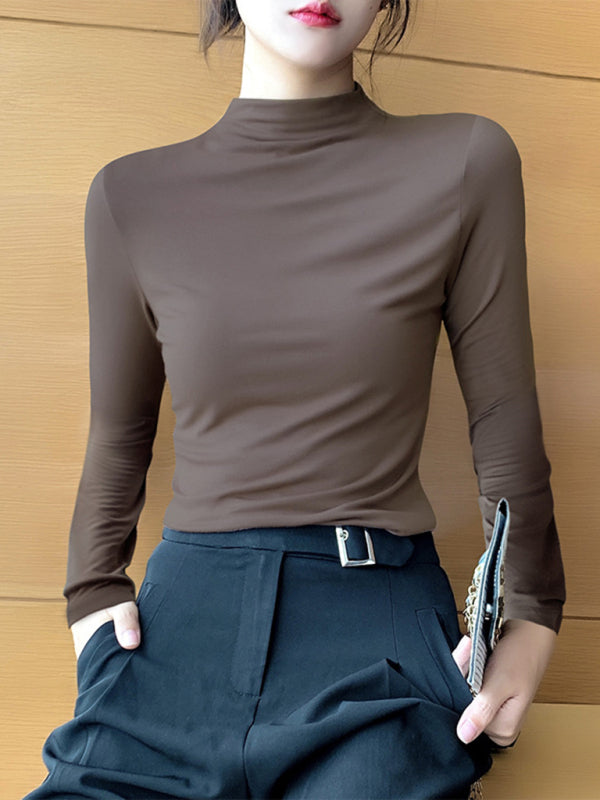 Levoire | Femme Col Haut Slim Manches Longues Pull Modal Café TAILLE GRATUITE