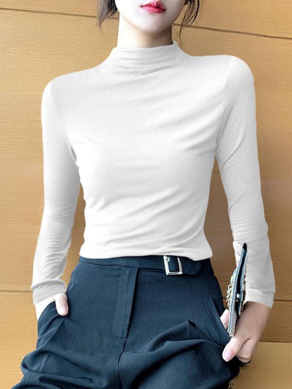 Levoire | Femme Col Haut Slim Manches Longues Pull Modal Blanc TAILLE GRATUITE