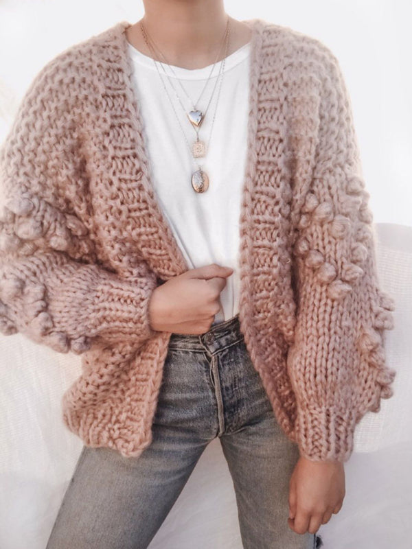 Levoire | Femme Pull Cardigan Épais Tricoté Long À Manches Longues Twist Lâche Rosa TAILLE UNIQUE