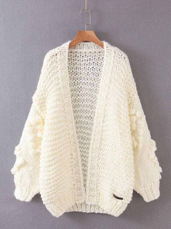 Levoire | Femme Pull Cardigan Épais Tricoté Long À Manches Longues Twist Lâche Blanc TAILLE UNIQUE