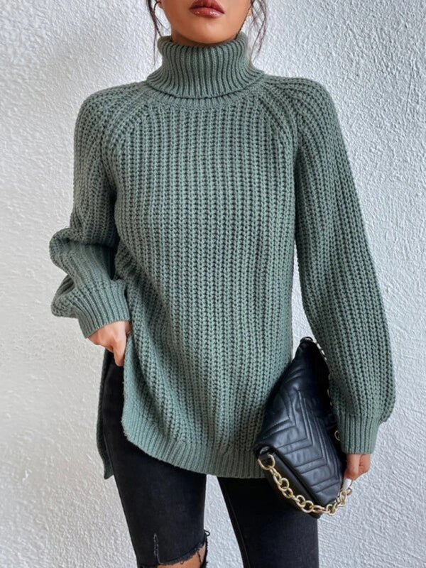 Levoire | Pour femmes pull décontracté col rond fente pull ample Vert