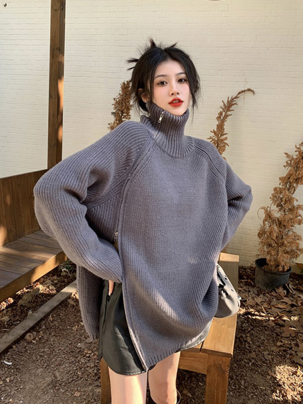 Levoire | Chemise à col roulé pour femmes avec design à fermeture éclair sur le côté